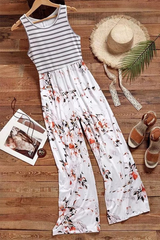 Jumpsuit, Tank, Wide Leg, Stripe Top and and Floral Bottom