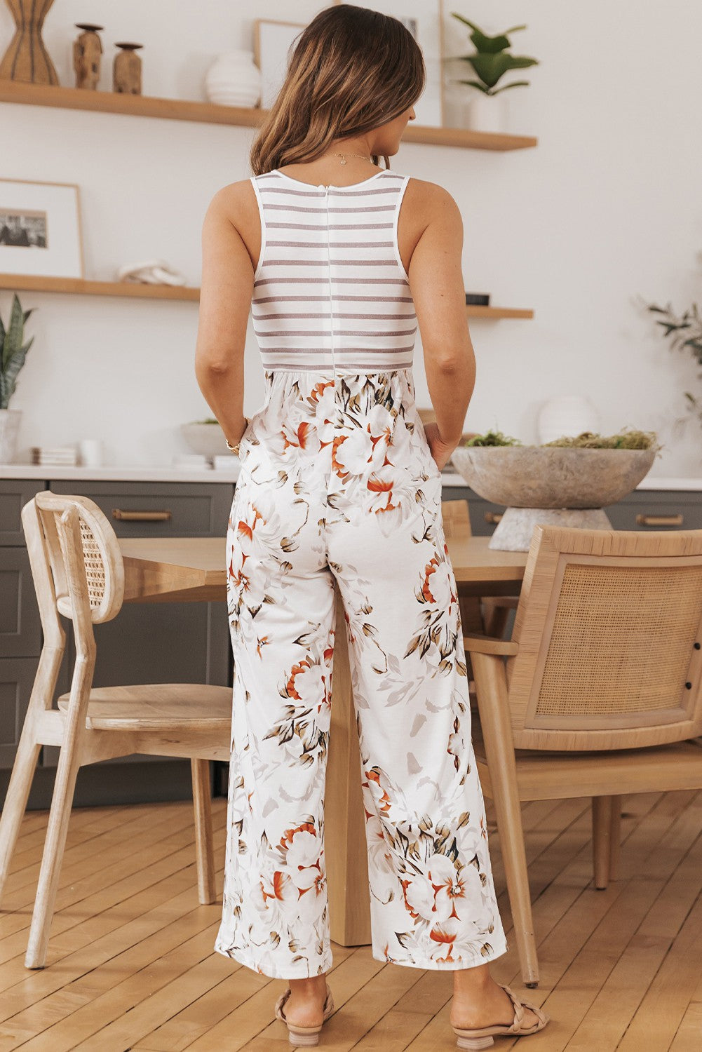 Jumpsuit, Tank, Wide Leg, Stripe Top and and Floral Bottom
