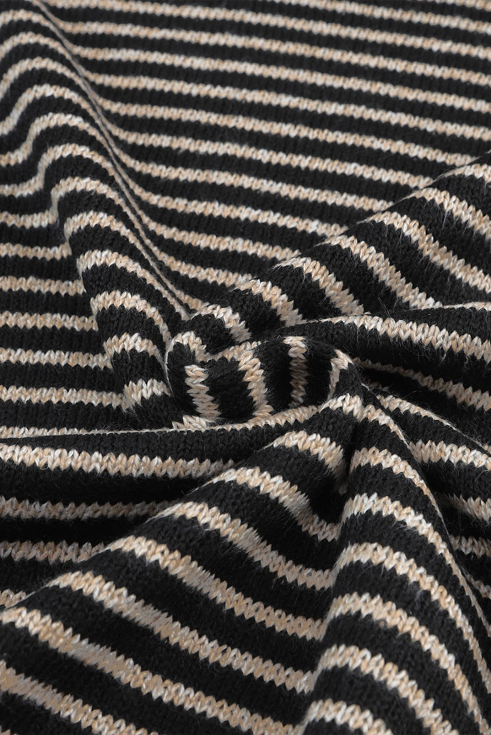 Sweater, Turtleneck, Black w/Taupe Stripes, Regular and Plus