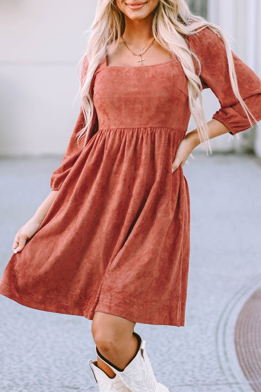 Dress, Faux Suede, Brown-Rust Color, Regular and Plus Sizes