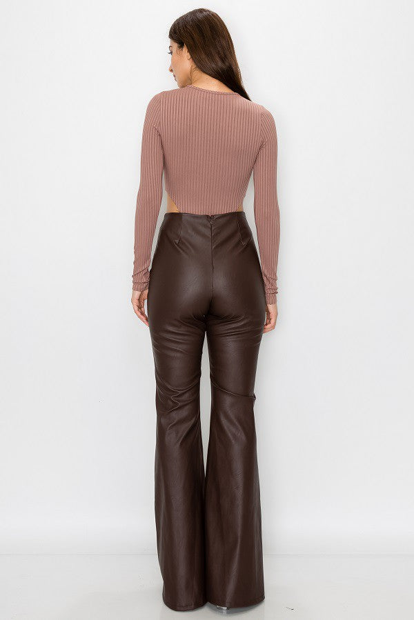 Pants, Faux Leather, High-Waisted, Flare