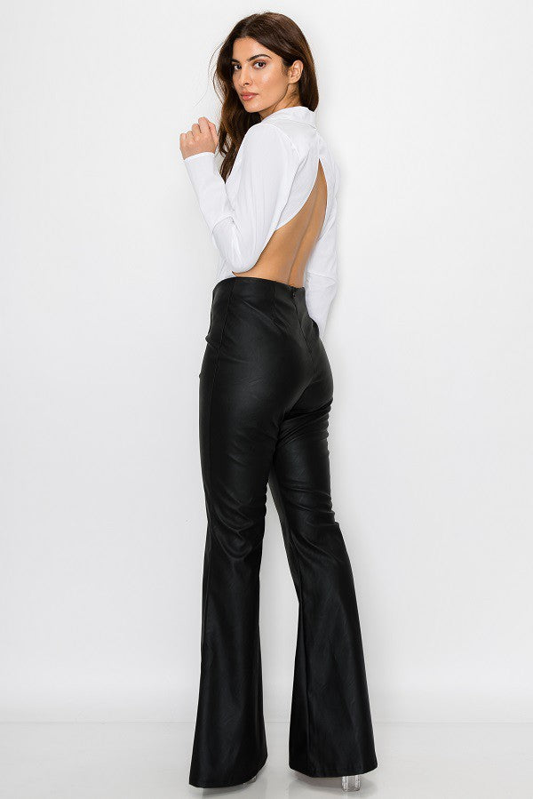 Pants, Faux Leather, High-Waisted, Flare